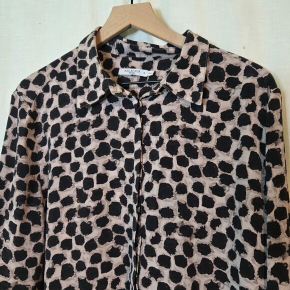 M.M. LaFleur shirt womens XXL allover abstract print neutrals silk long-sleeve - Picture 7 of 8